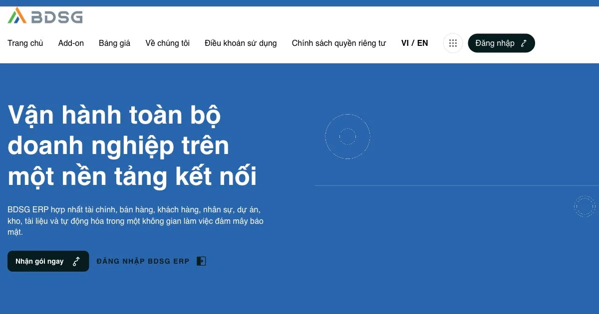 Giao diện website BDSG ERP — ảnh chụp ngày 19/10/2026.