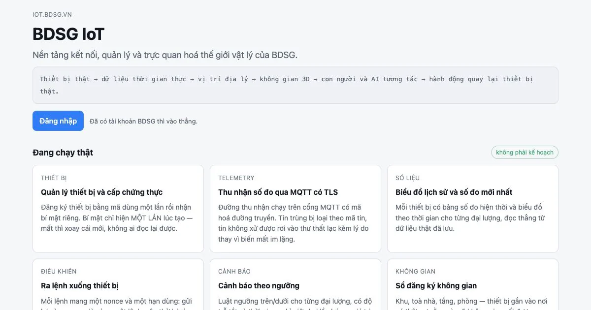 Giao diện website BDSG IoT — ảnh chụp ngày 19/10/2026.