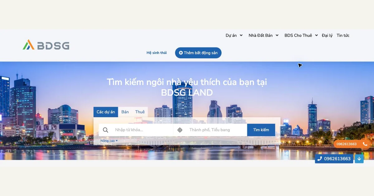 Khu vực nội dung công khai trên website BDSG Land — ảnh chụp đã cắt ngày 19/10/2026.