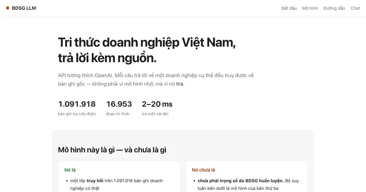 Giao diện website BDSG LLM — ảnh chụp ngày 19/10/2026.