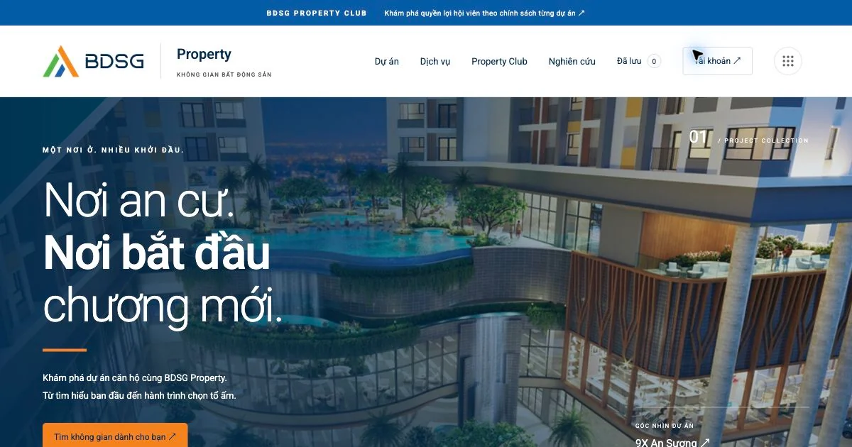 Giao diện website BDSG Property — ảnh chụp ngày 19/10/2026.