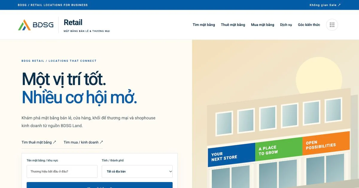 Giao diện website BDSG Retail — ảnh chụp ngày 19/10/2026.