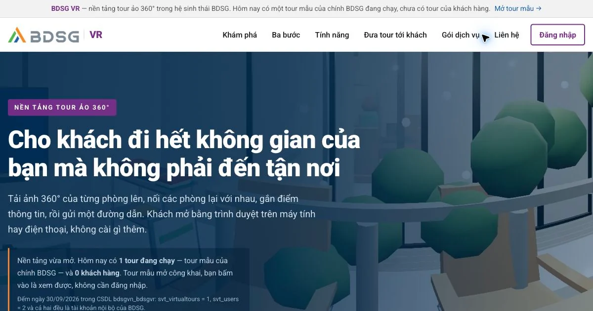 Giao diện website BDSG VR — ảnh chụp ngày 19/10/2026.