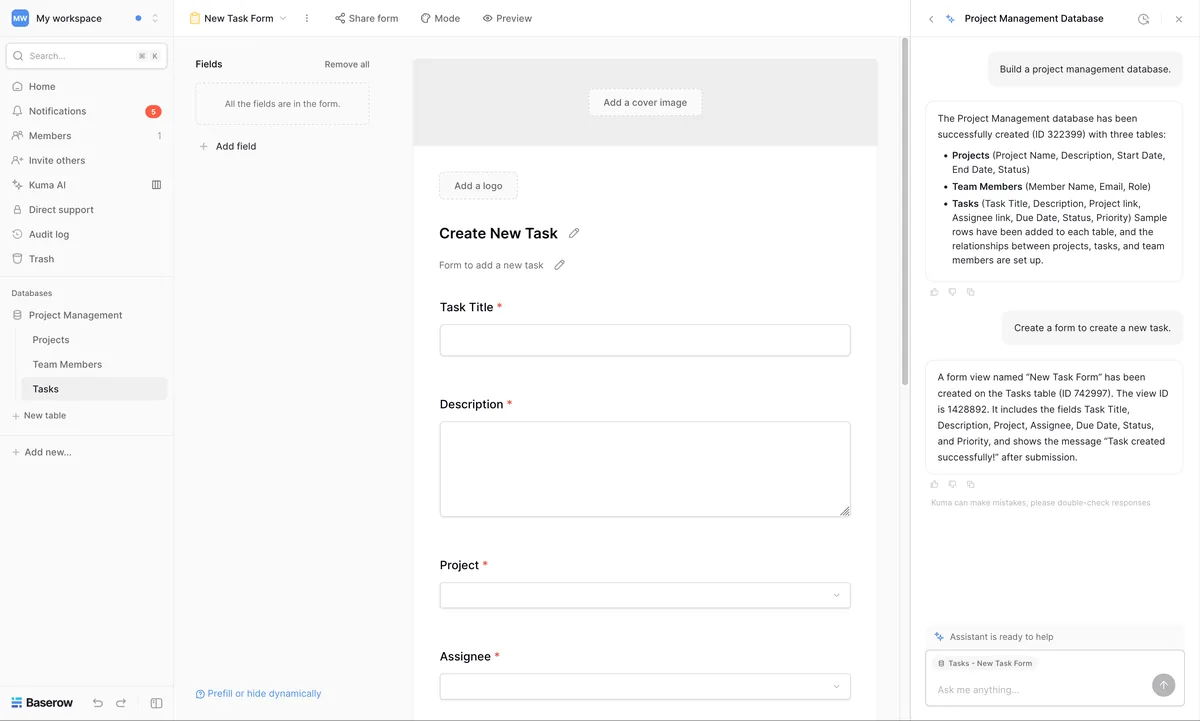 Baserow form screenshot — Baserow, phần mềm dữ liệu và phân tích mã nguồn mở