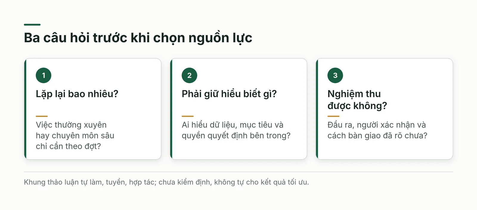 Ba câu hỏi để quyết định tự làm, tuyển hoặc thuê ngoài