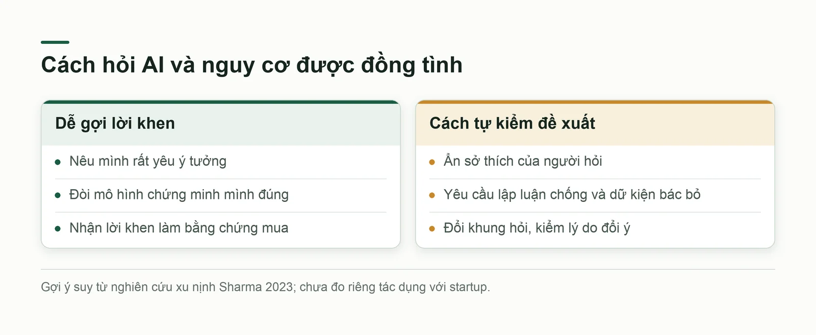 So sánh cách hỏi AI dễ nhận lời khen với cách hỏi buộc mô hình phản biện