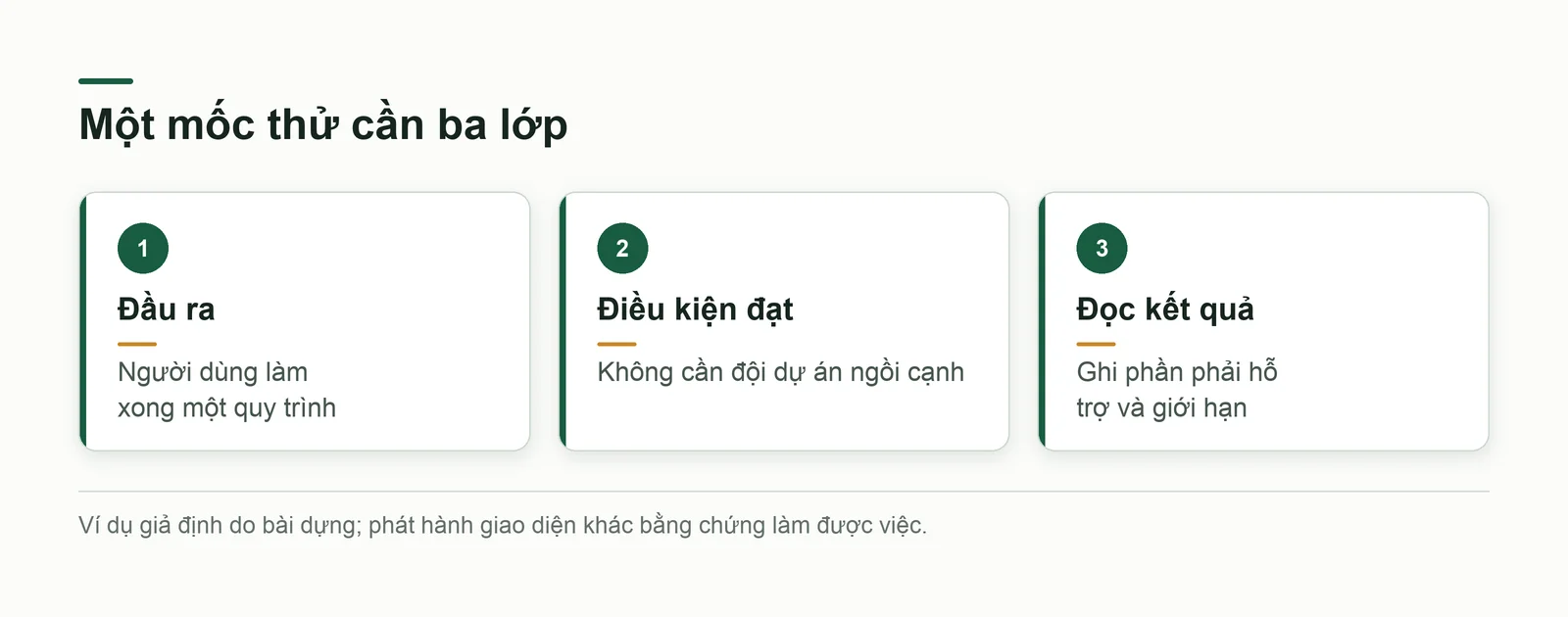 Ba lớp của mốc thử gồm đầu ra, điều kiện đạt và cách đọc phần chưa đạt