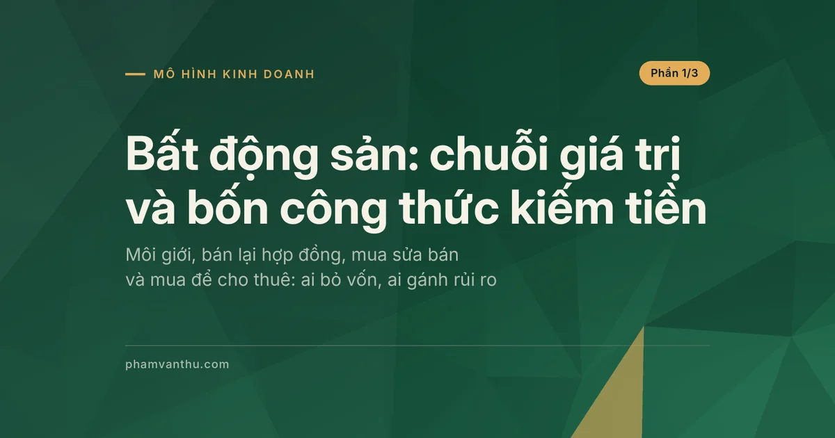 Ảnh đại diện bài về chuỗi giá trị bất động sản và bốn công thức kiếm tiền: môi giới, bán lại hợp đồng, mua sửa bán, cho thuê