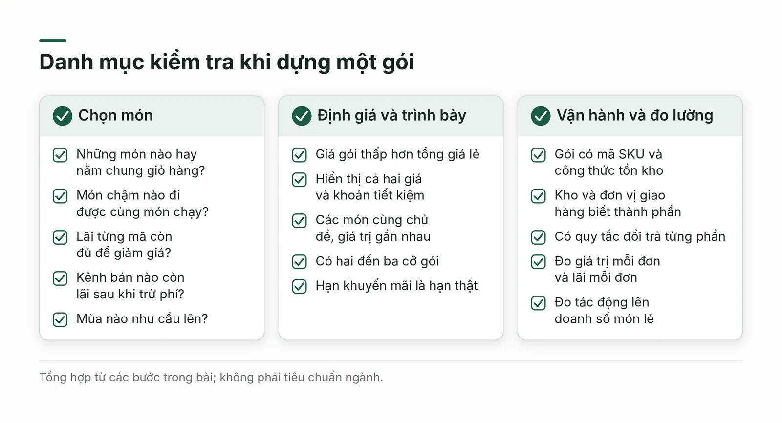 Danh mục kiểm tra khi dựng một gói