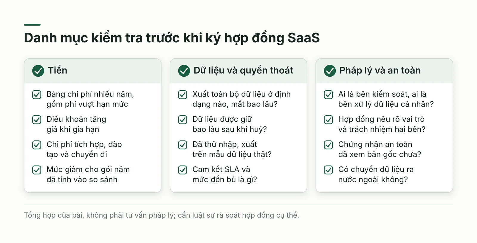 Danh mục kiểm tra trước khi ký hợp đồng SaaS