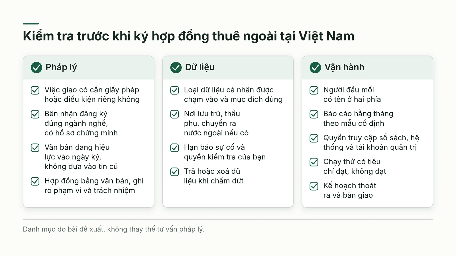 Danh mục kiểm tra trước khi ký hợp đồng thuê ngoài tại Việt Nam